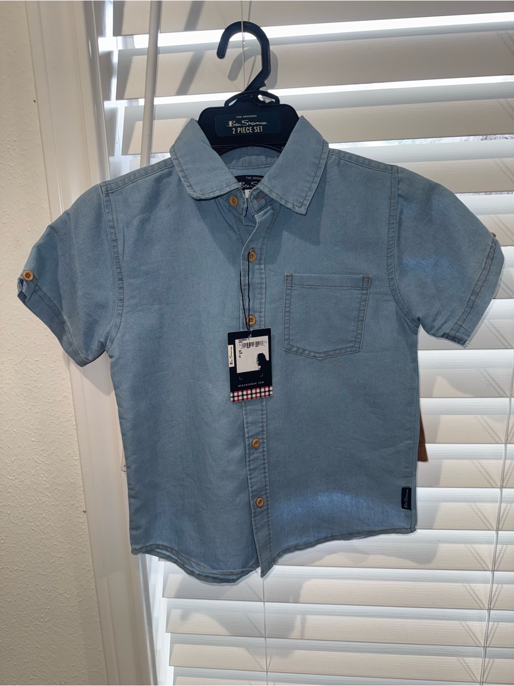 Express Light Blue Denim-Style Short Sleeve Button-Down Shirt